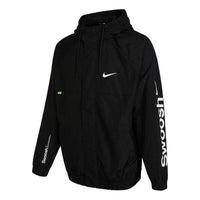 جاكيت رجالي من Nike مطبوع عليه شعار الأبجدية بغطاء رأس منسوج، لون أسود خريفي DX6311-010