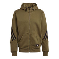 Men's adidas Fi Wtr Fz Stripe Sports Hooded Jacket Olive H44177