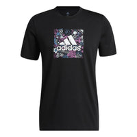 Men's adidas Cartoon Graffiti Alphabet Logo Pattern Printing Round Neck Short Sleeve Black T-Shirt IB9427
